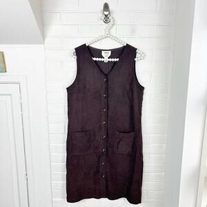 Talbots Vintage Brown Knit Button Down Front Pockets Casual Dress Size 6